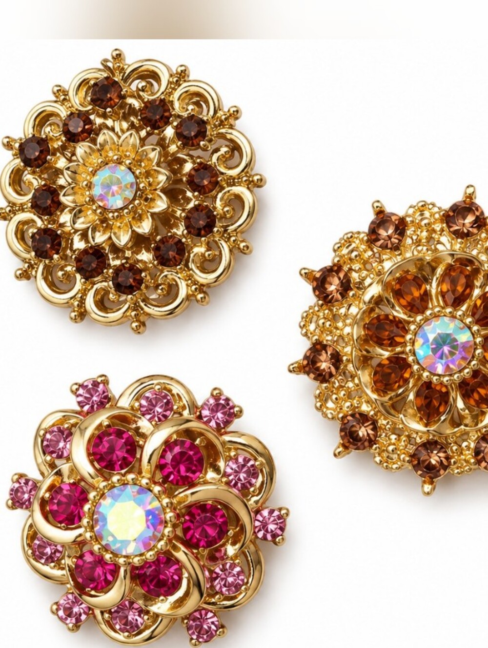 Vintage estate Gold crystal brooch set
